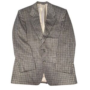 Mens 100% Camel Hair Blazer Jacket Houndstooth Pattern 2 Button Sport Coat